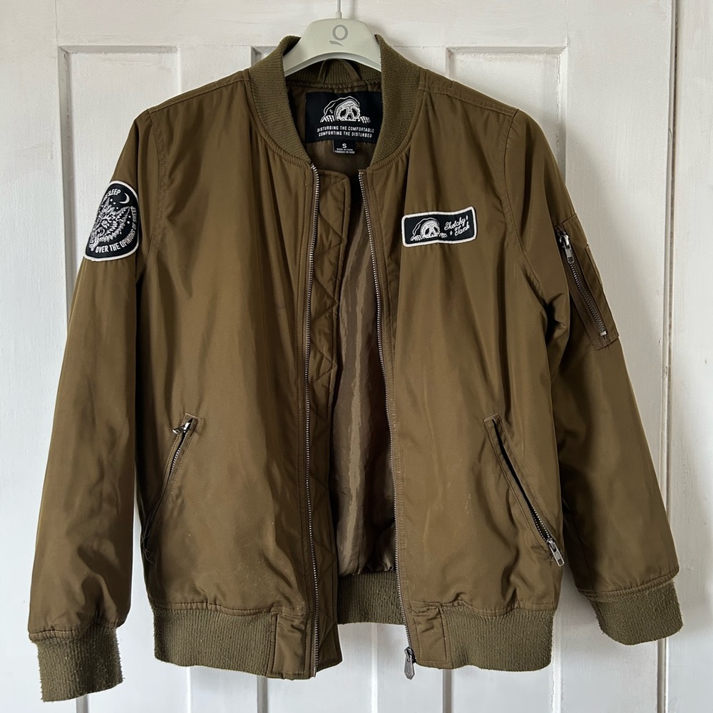 Olive Green Bomber Jacket with Patches